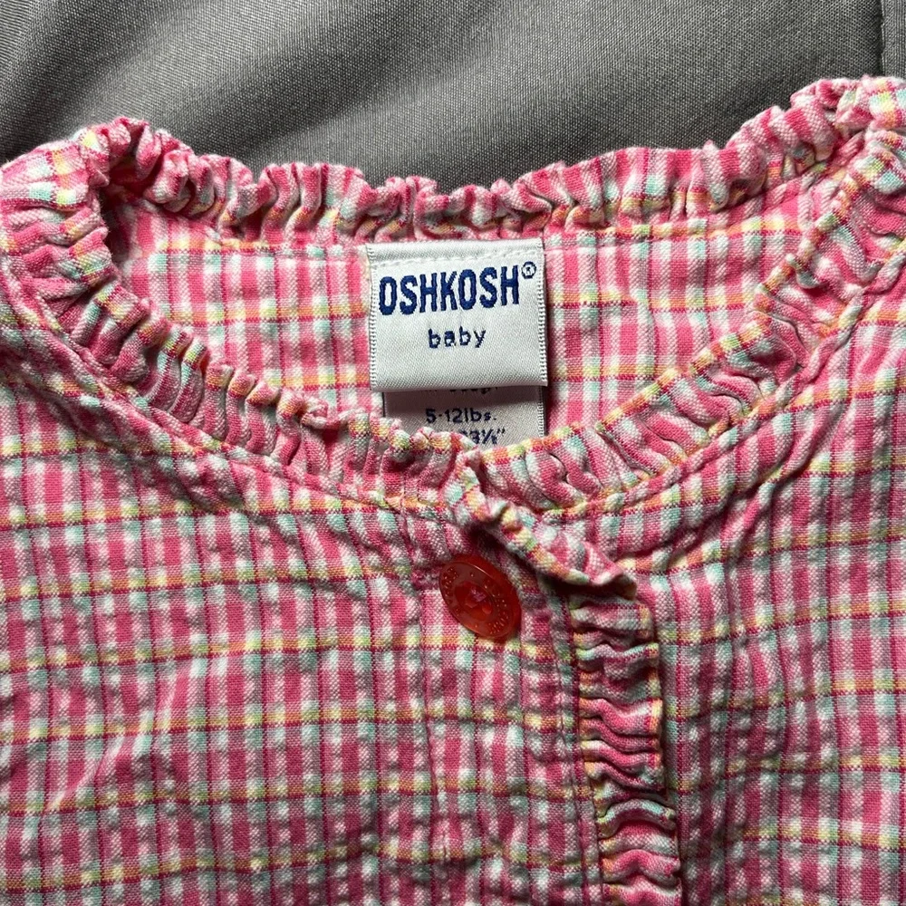 Vintage Baby B’Gosh OshKosh Romper Infant Girl 0–3M Pink Gingham‎ Strawberry